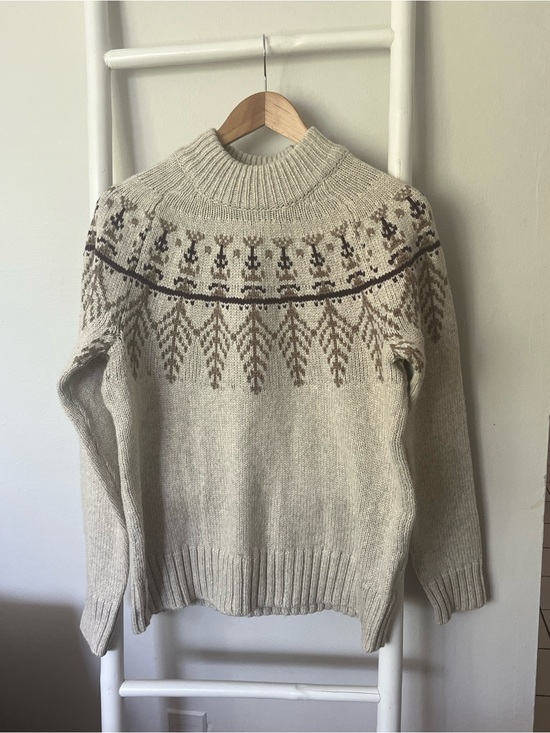 tentree Sweaters - tentree Cream and Brown Fair Isle Turtleneck Sweater